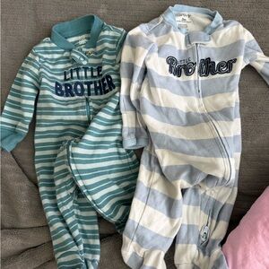 Carter's Little Brother Striped Footies - Teal and Light Blue